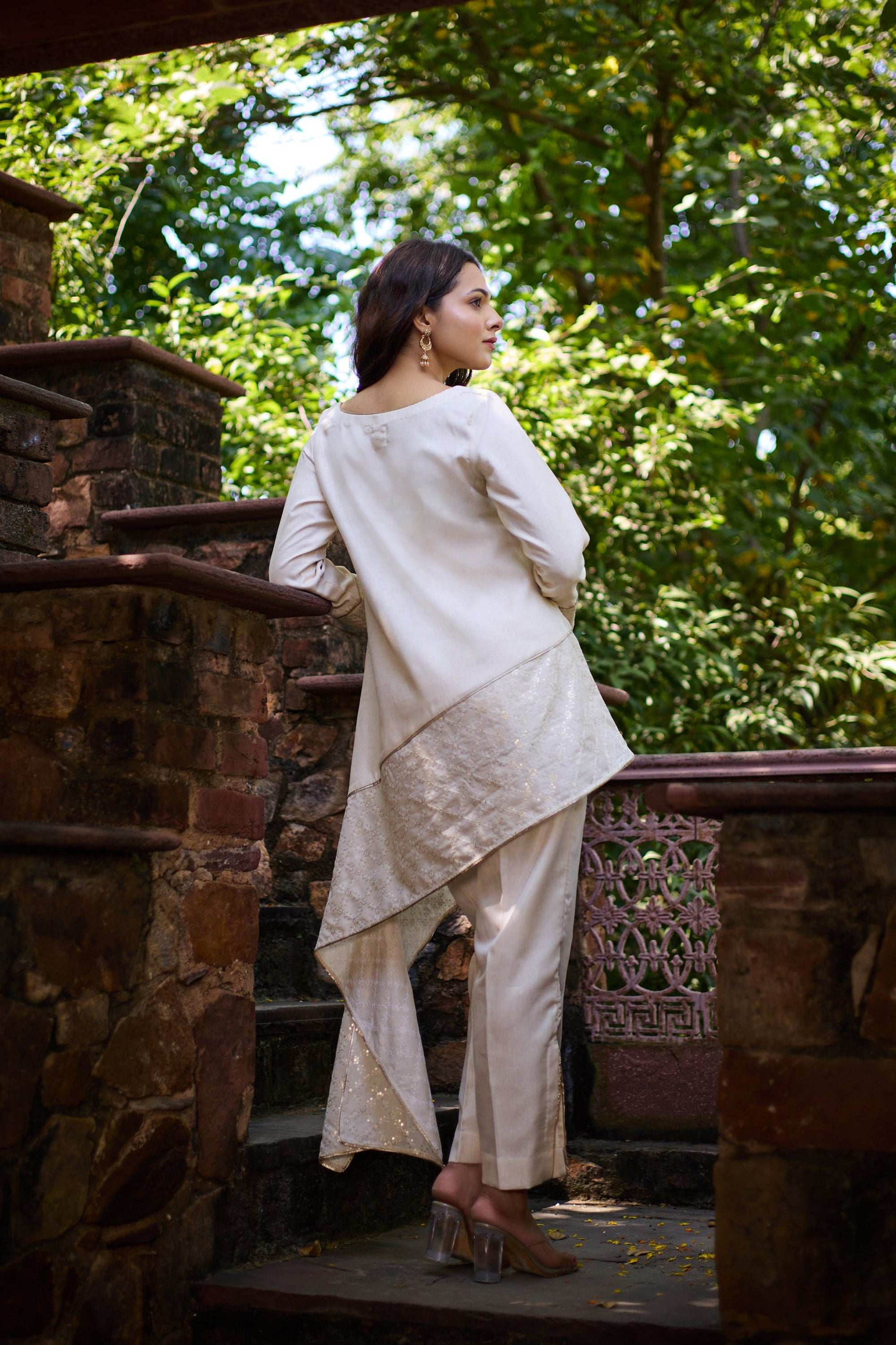 Fiza - Geometric One-Sided Flowy Festive Women Co-ords Set Fusion Co-ord Set Fusion Co-ord Set