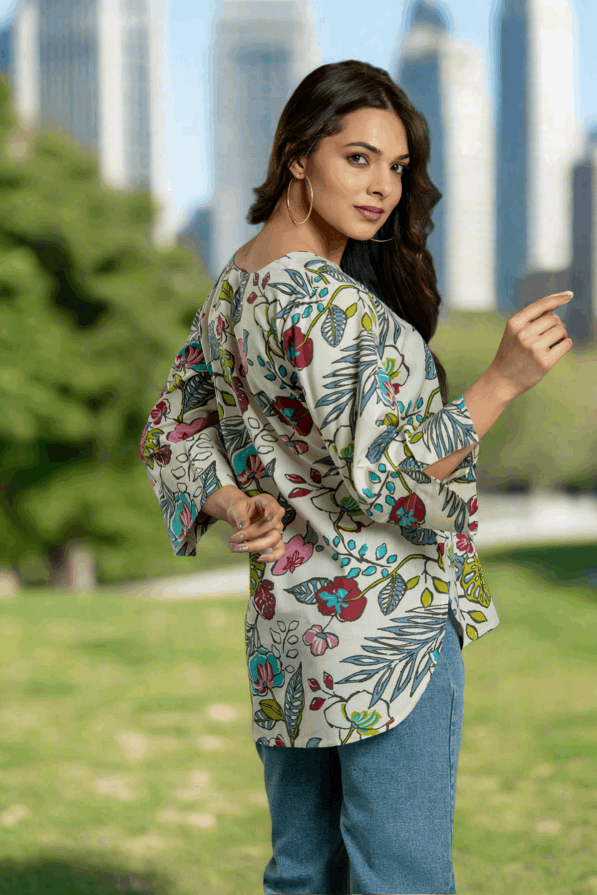 Beige Floral Top Casual Top