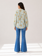 Full Sleeves - Blue Printed Womens Top