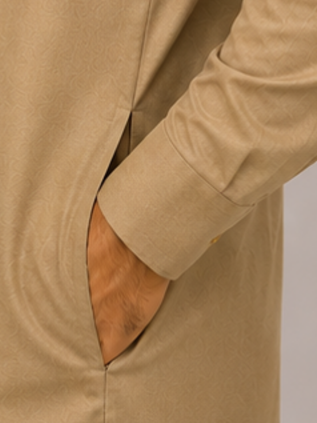 Full Sleeves Beige Mens Pathani Set