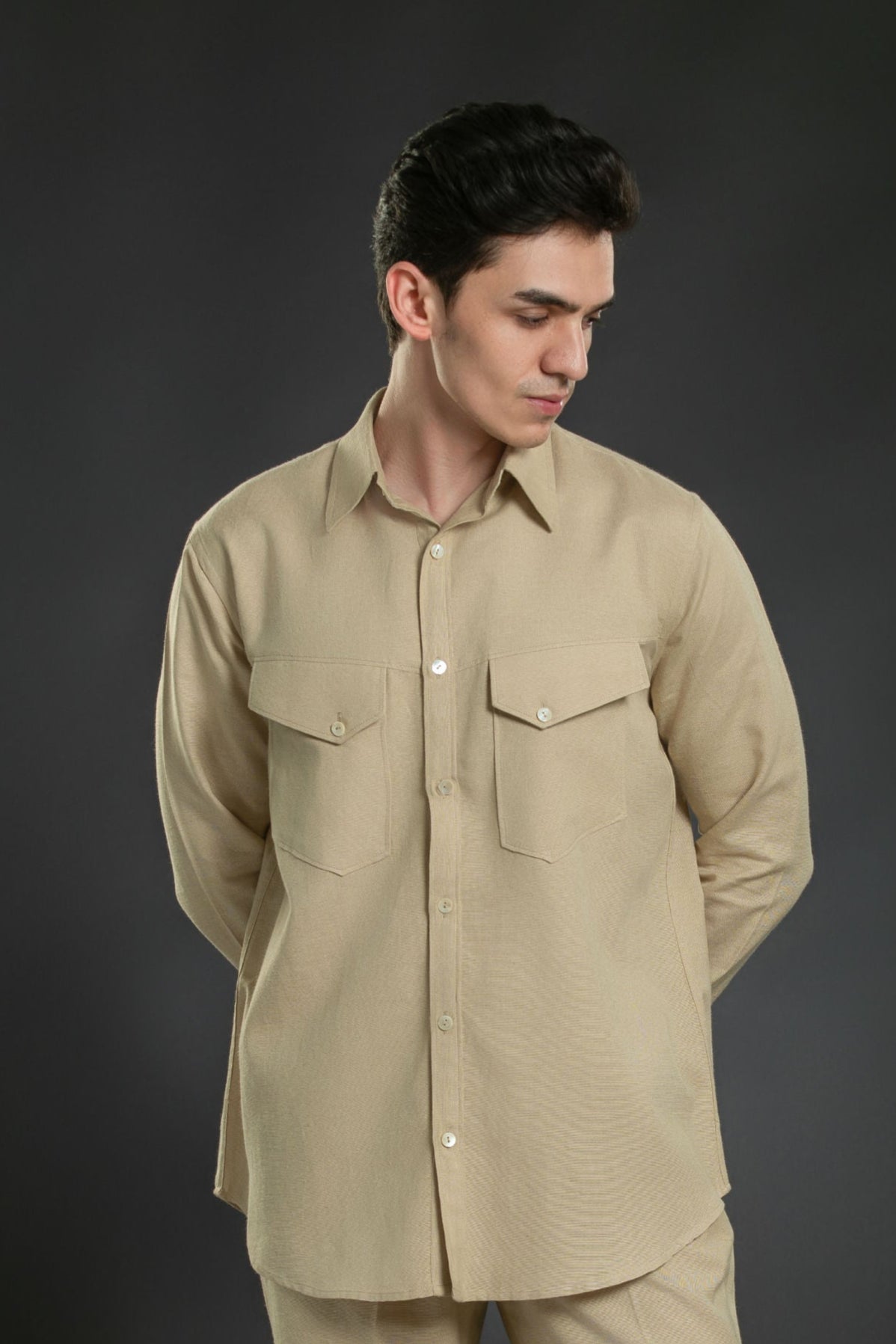 Full sleeves beige shirt