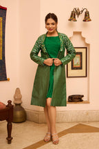 Reva - Green Pattern Dynamic & Stylish Embroidered Women's Dress Fusion Dress with Jacket Fusion Dress with Jacket