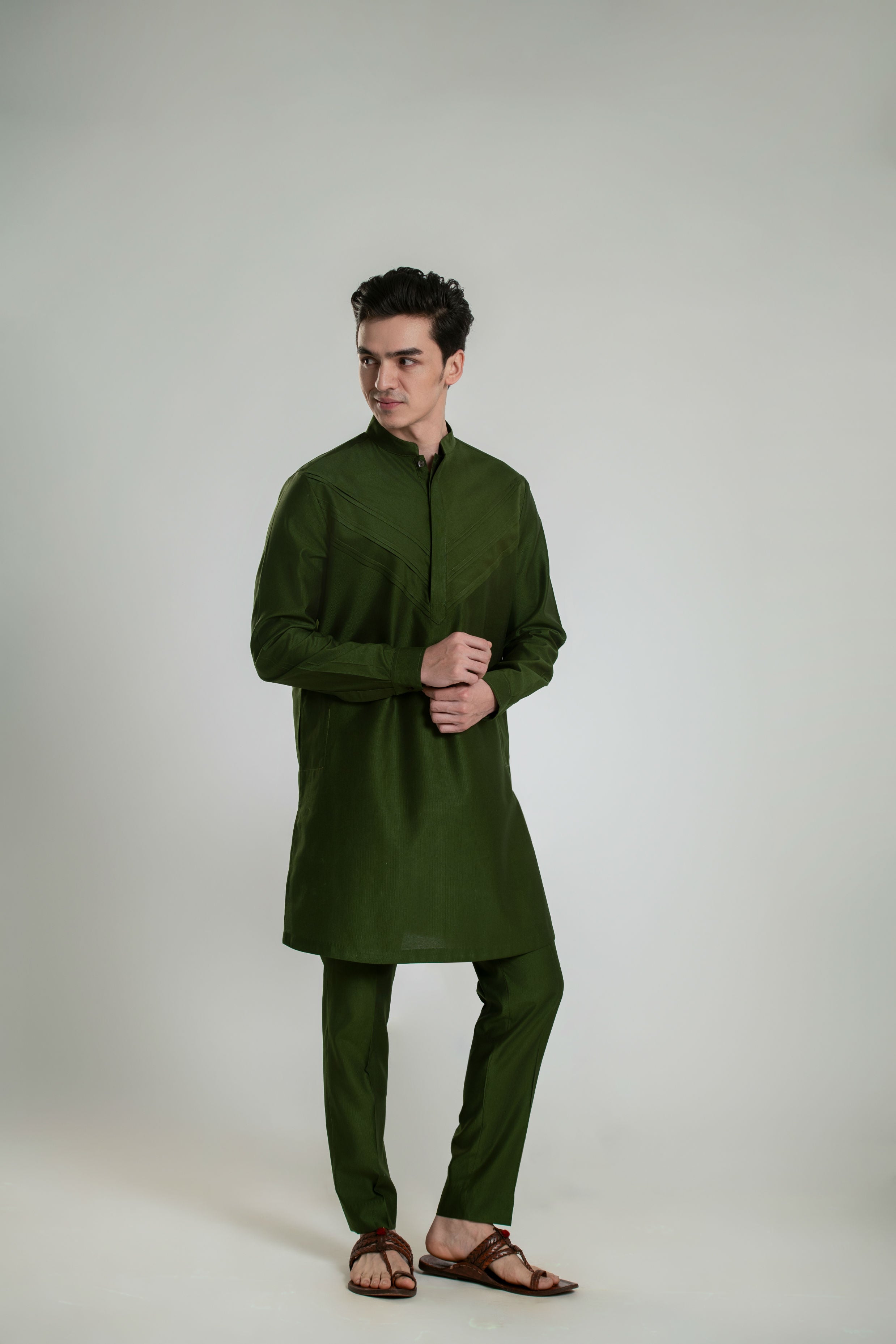 Men's Temple Pleated Mid-Length Kurta Pant Set Kurta Pant Set