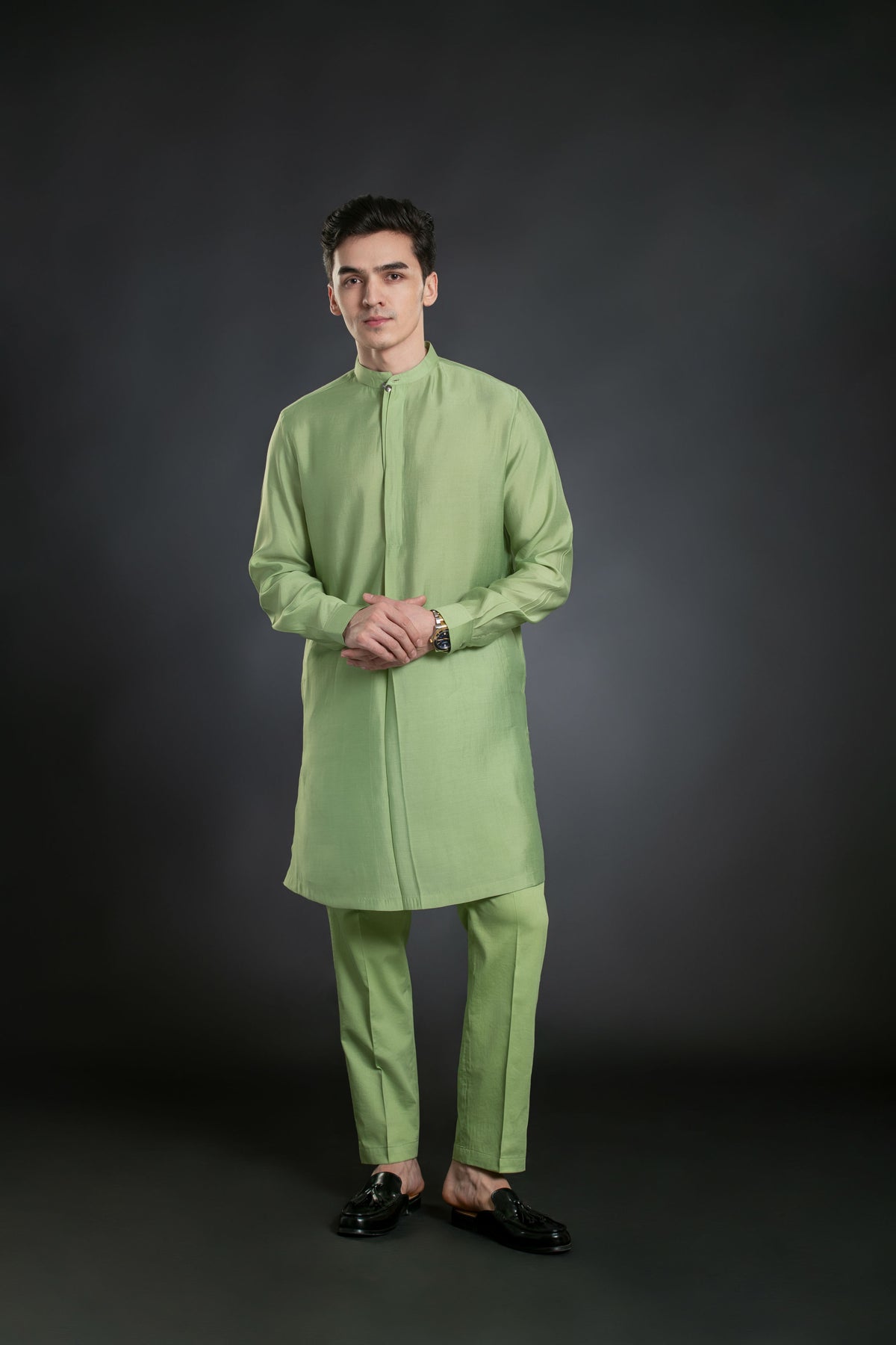 Men's Front Pleat Mid-length Kurta Pant set Kurta Pant Set