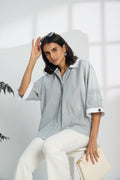 Pinstripe Green - Fine Cotton Kimono Shirt for Women Women's Shirts Women's Shirts