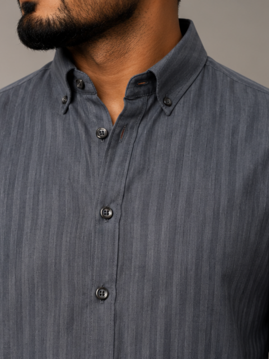 Grey Short Kurta Button Detail