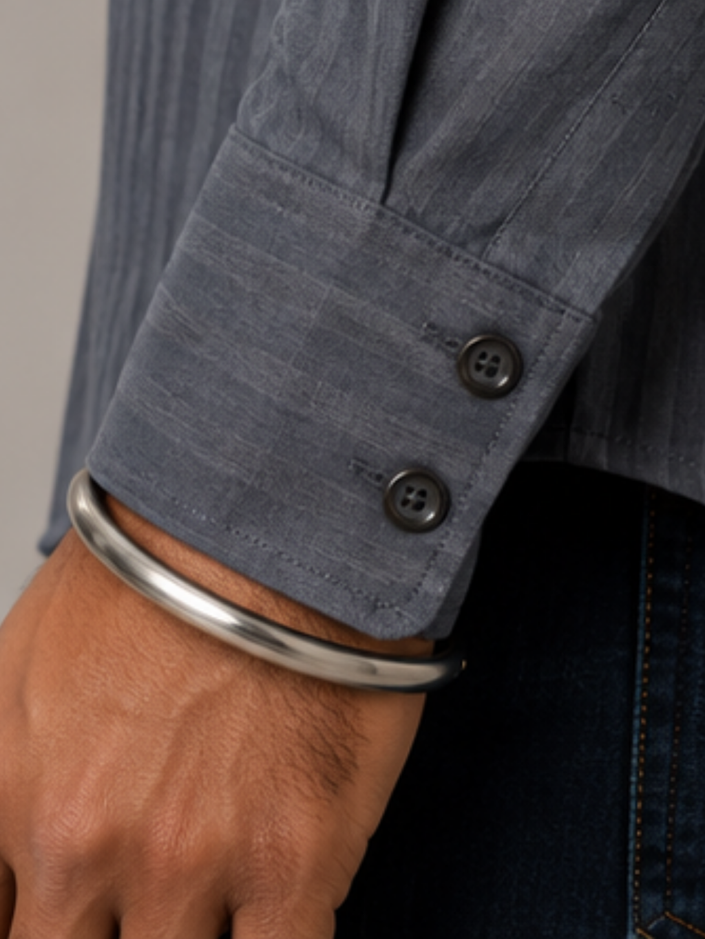 Grey Striped Short Kurta - Sleeve Cuff