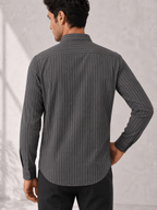 Grey Stripes Short Kurta Back View
