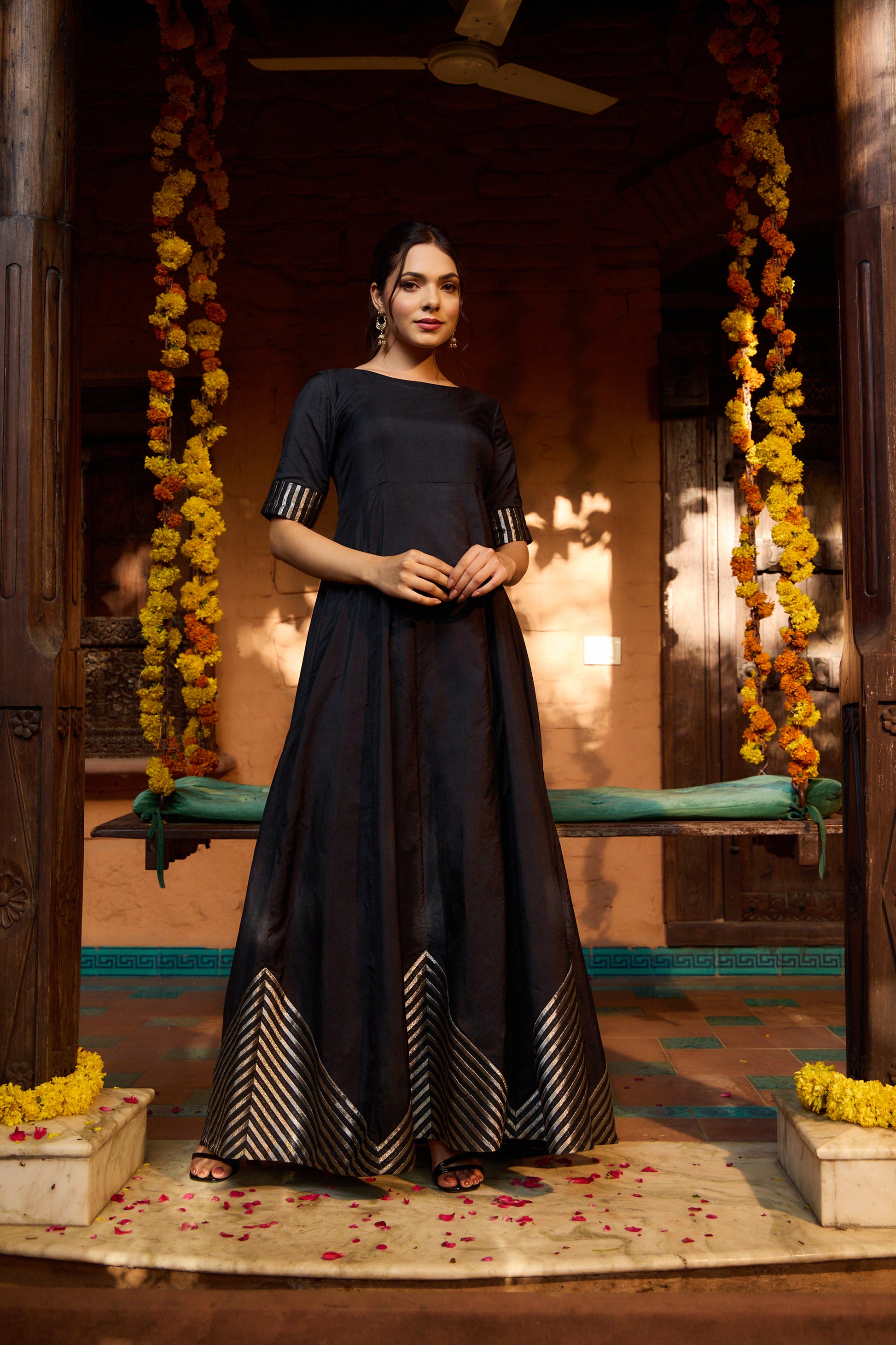 Half Sleeves Black Women Dress