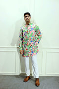 Men's Multicolour Floral Printed Cotton Silk Kurta Kurta Mid Length Kurta