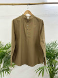 Men's Brown Short Kurta with Mandarin Collar Short Kurta Short Kurta