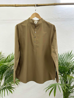 Men's Brown Short Kurta with Mandarin Collar