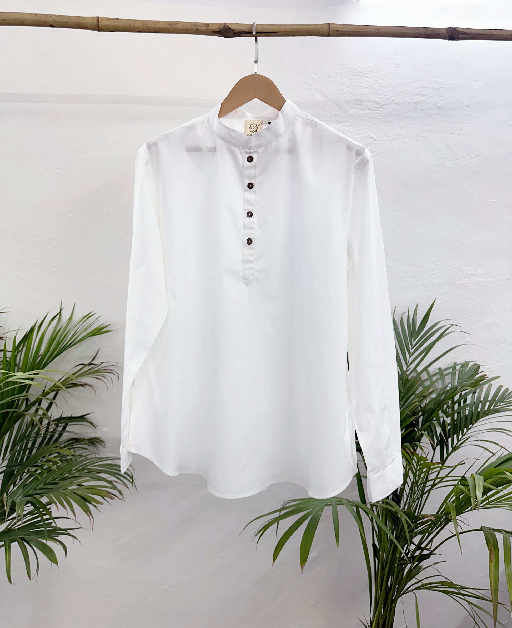 Men's White Short Kurta with Mandarin Collar Short Kurta Short Kurta