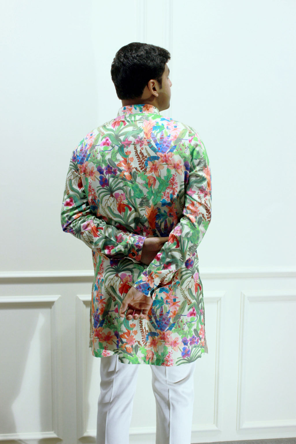 Men's Multicolour Floral Printed Cotton Silk Kurta