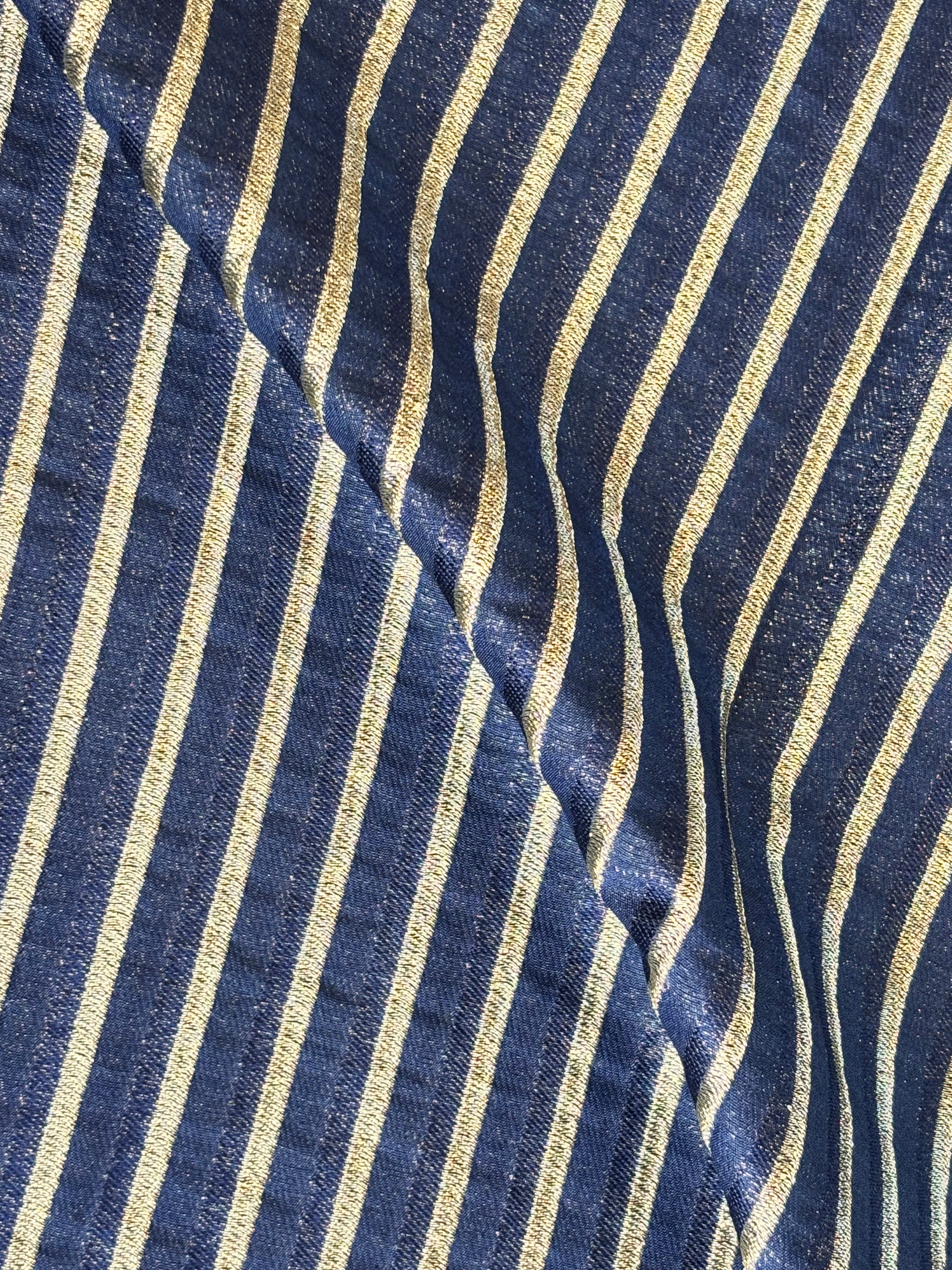 Rehmat - Striped Pattern Designer Silk Blue Men's Kurta Set