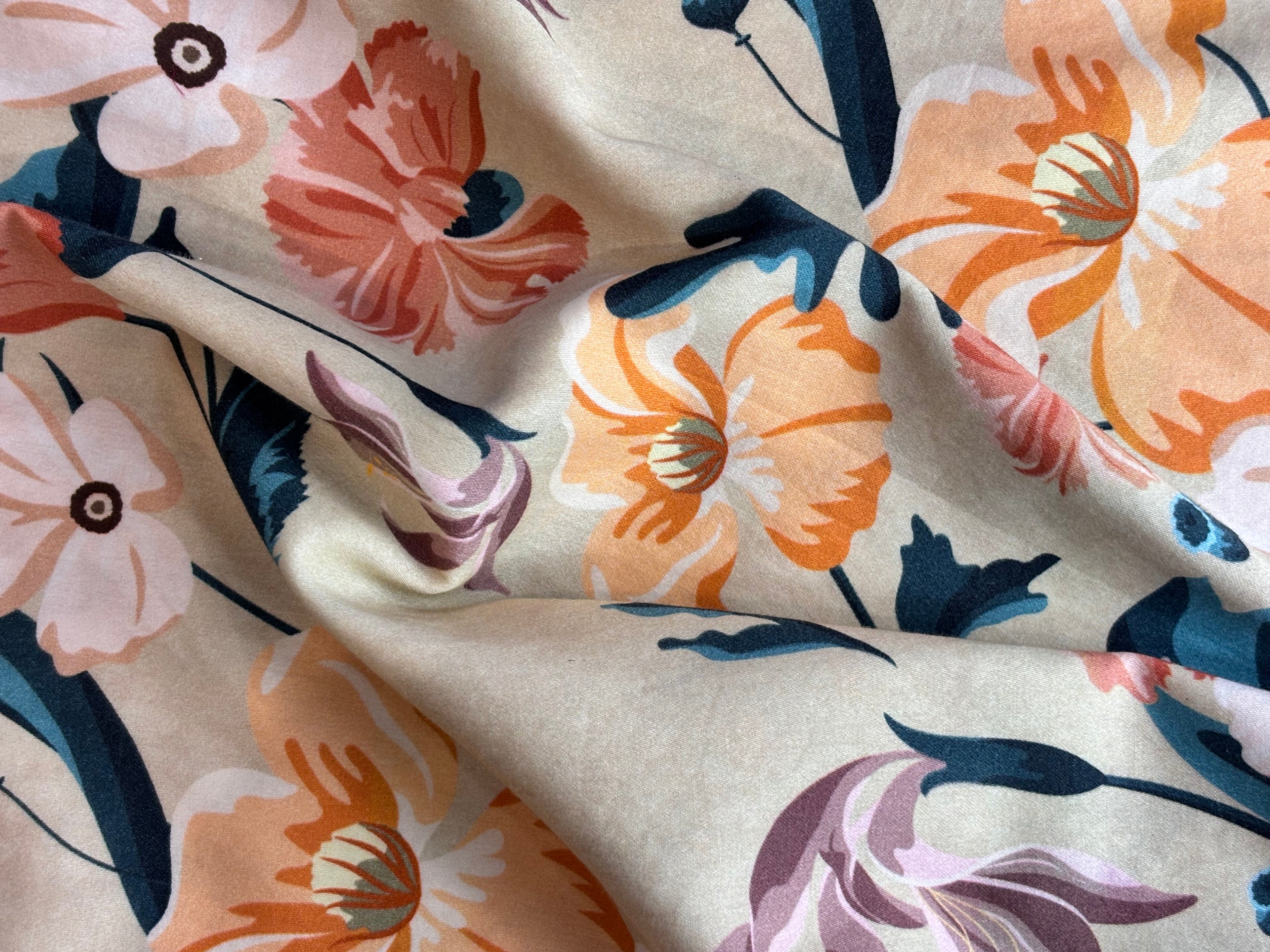 Men's Beige Floral Printed Cotton Silk Kurta