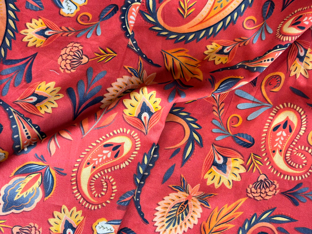 Orange Paisley Print Shirt Kurta