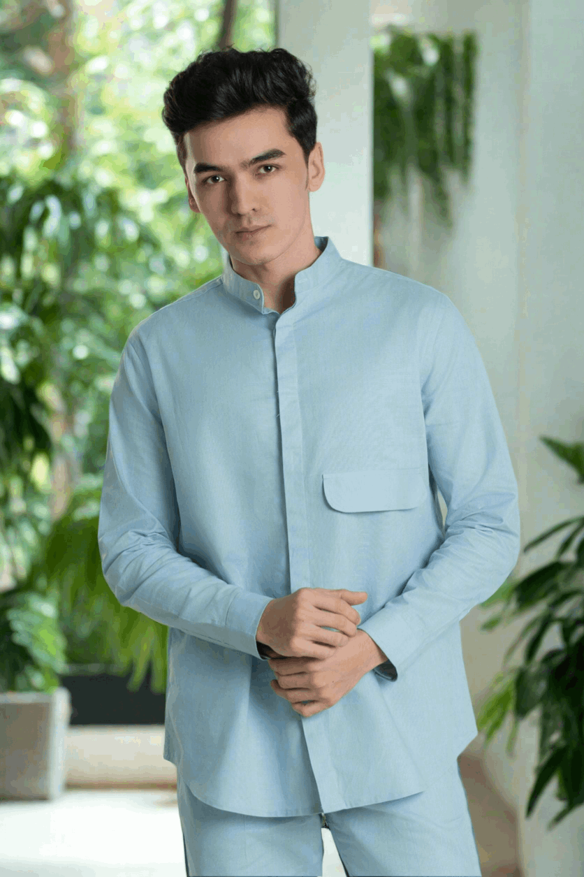 Flap Pocket Linen Shirt Casual Shirt