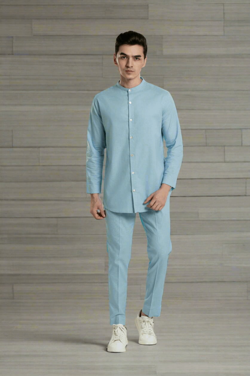 Men's Mandarin Collar Shirt Linen Co-Ord Co-Ord Set