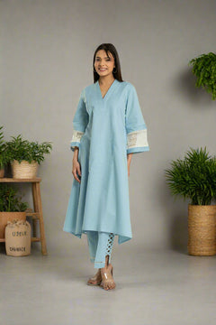 Women’s Pleated Neck With Bell Sleeves Co-ord