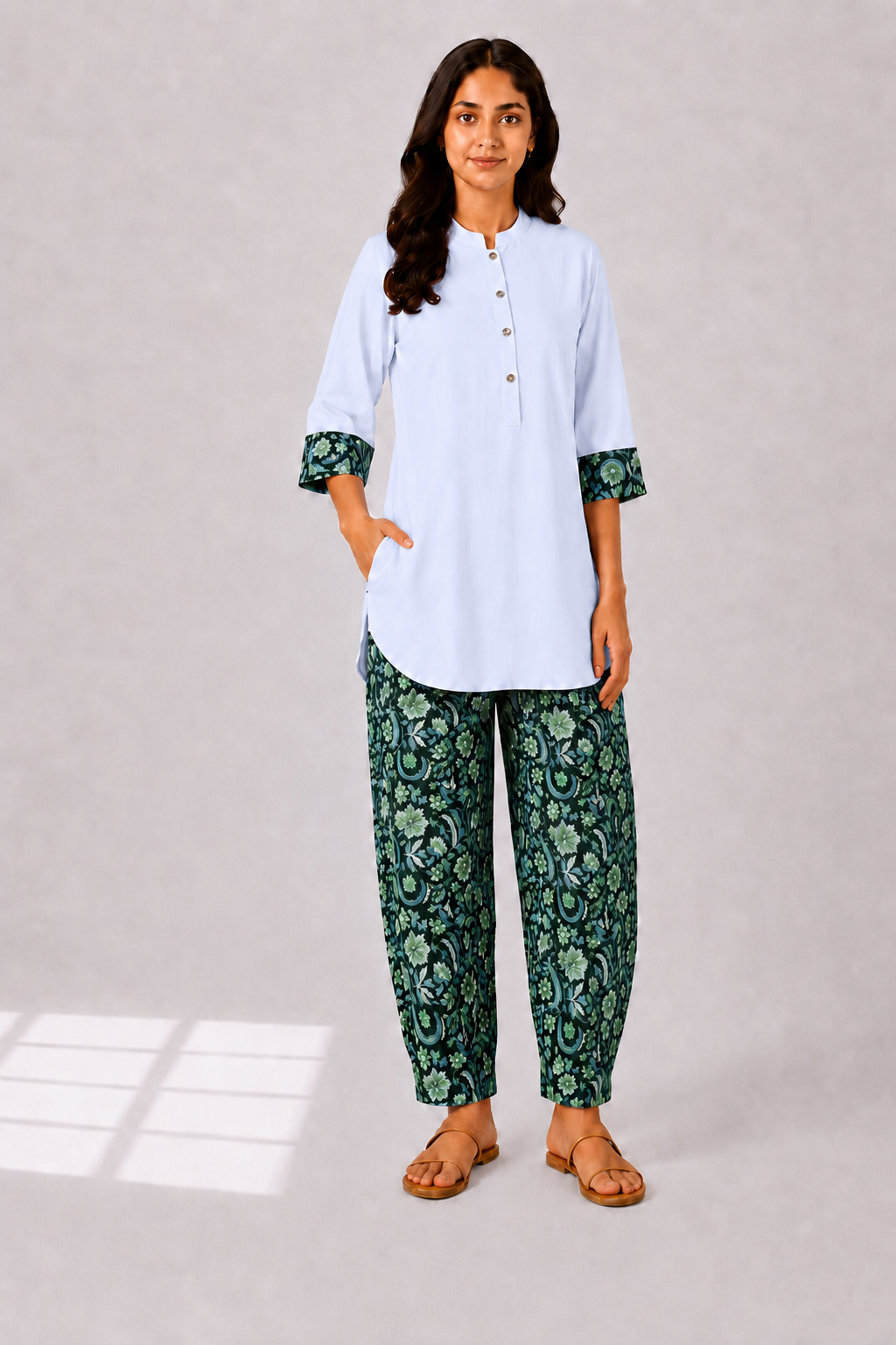 Ice Blue Printed Kurta Salwar Set