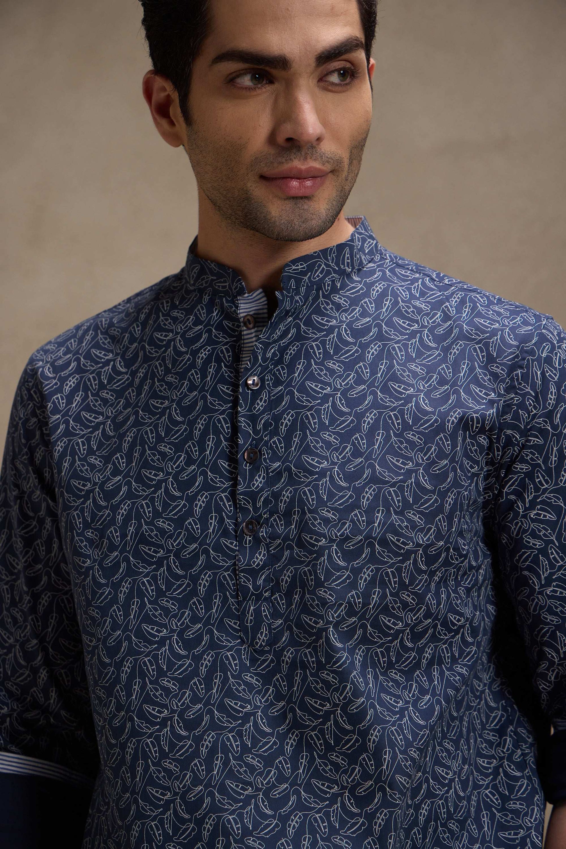 Indigo Printed Mandarin Collar Short Kurta Short Kurta Short Kurta