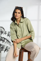 Jalapeno Green - Cotton Satin Formal Shirt for Women Women's Shirt Women's Shirt