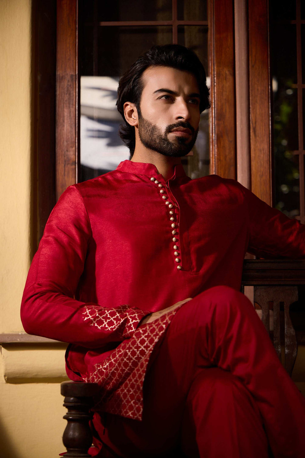 Kaynaat - Traditional & Modern Silk Collar Kurta Set for Men's Kurta Pant Set Kurta Pant Set