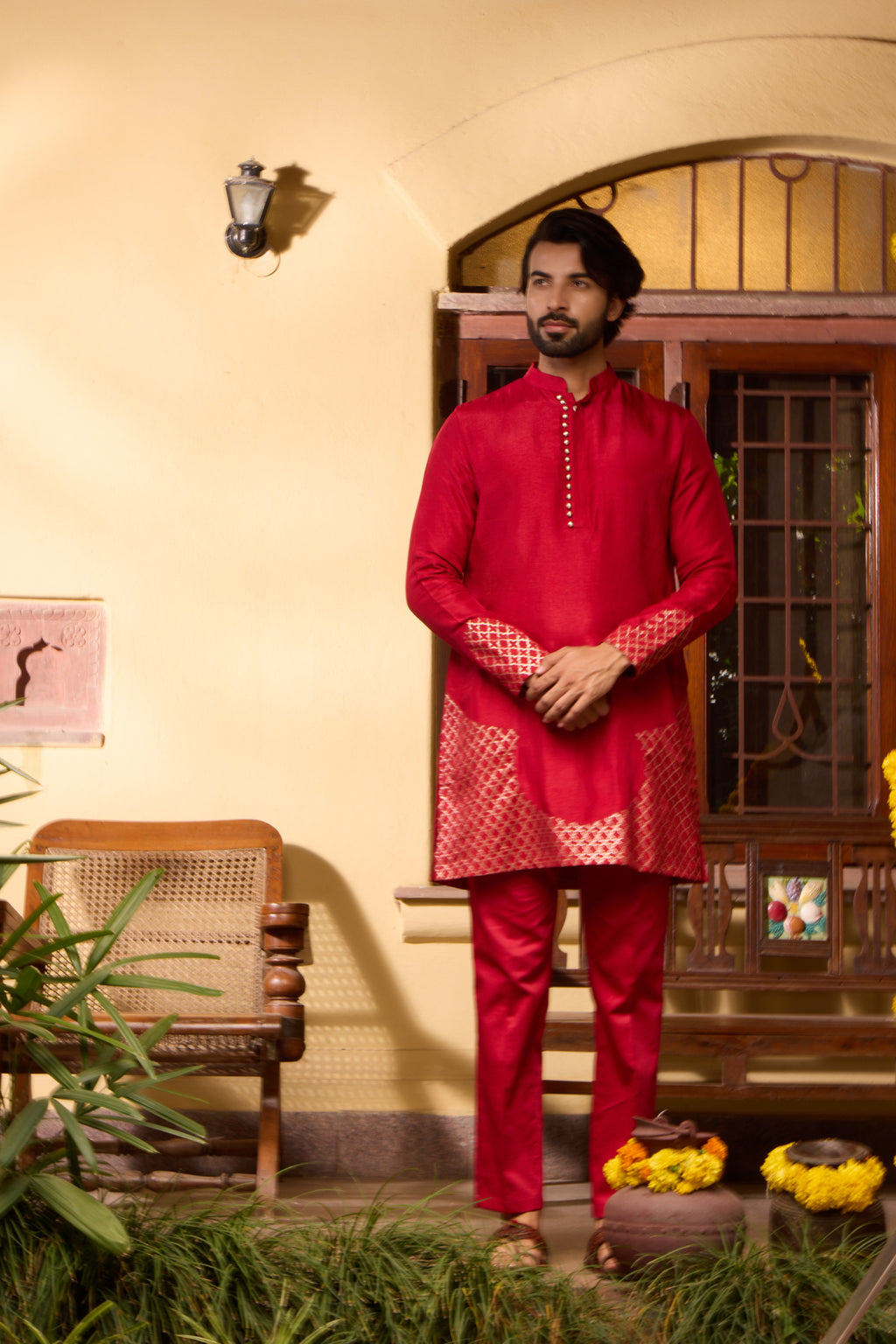 Kaynaat | Mens Red Kurta Set