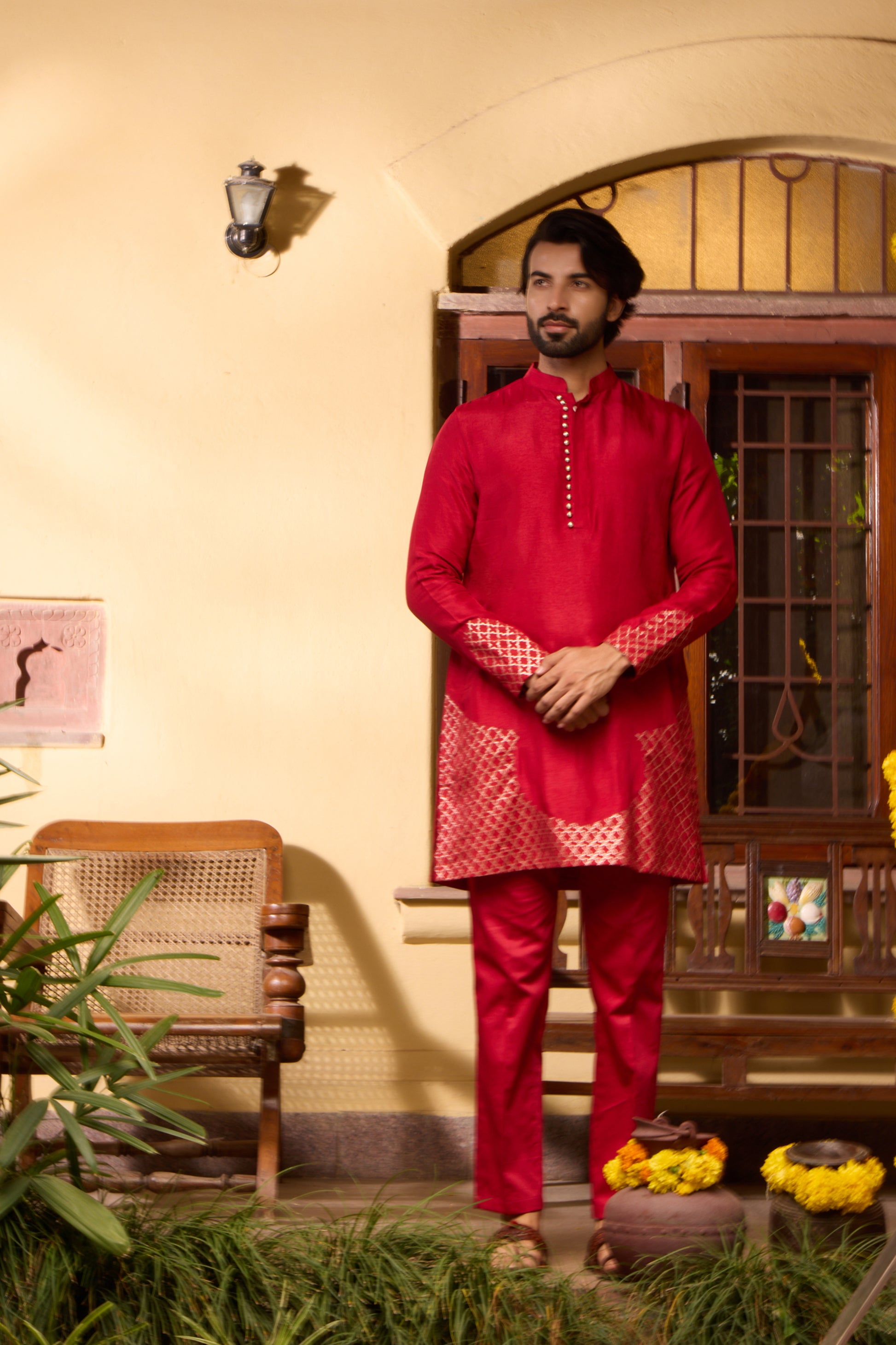 Kaynaat | Mens Red Kurta Set