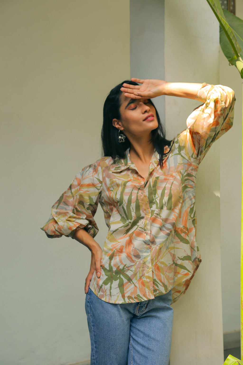 Women’s Printed Shirt with Bishop Sleeves Shirts Printed Cotton Shirt