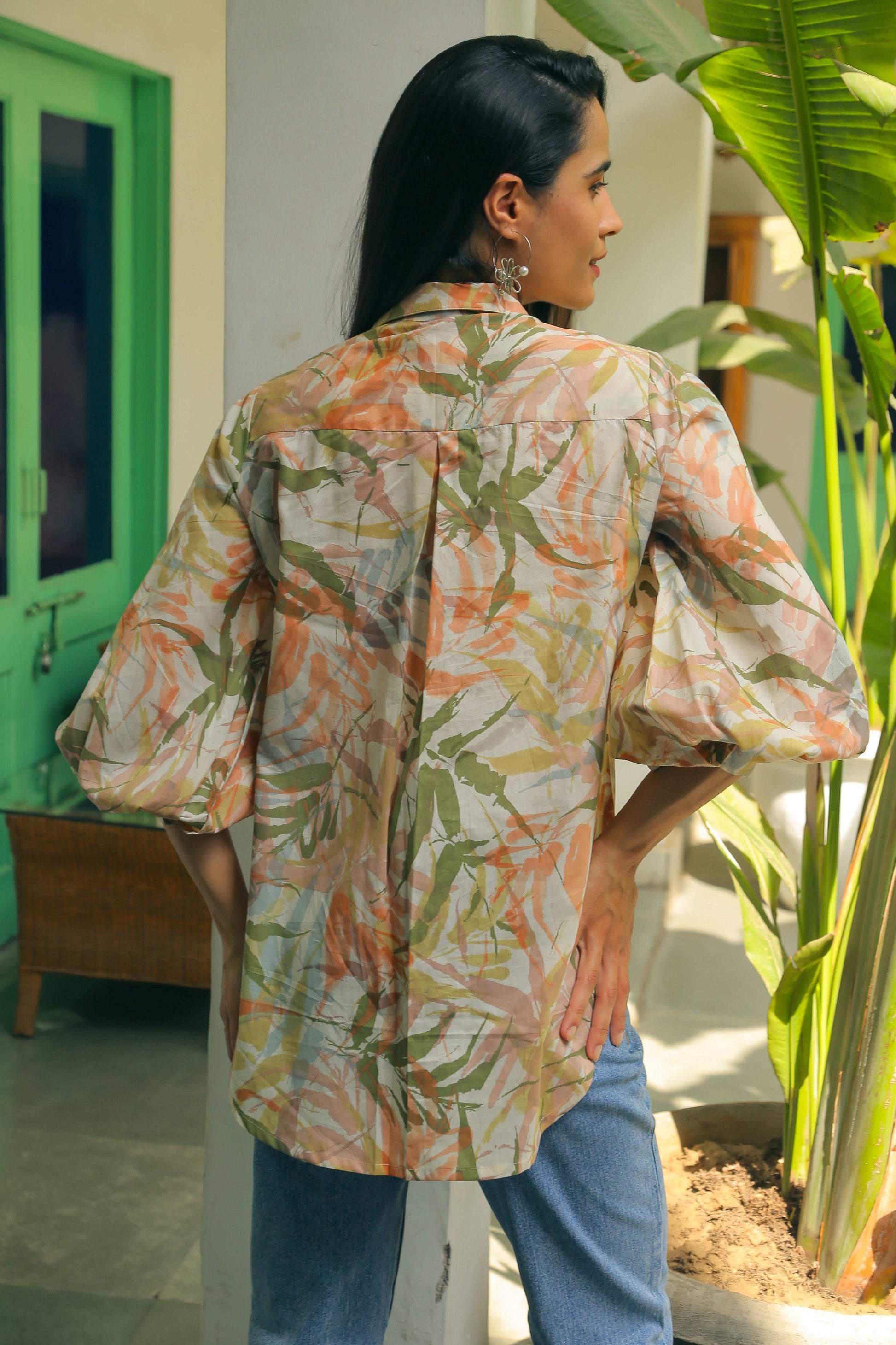 Women’s Printed Shirt with Bishop Sleeves Shirts Printed Cotton Shirt