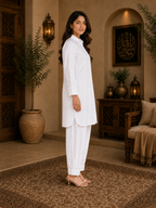 Knee Length - White Womens Pathani Set