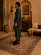 Knee Length Green Mens Pathani Set
