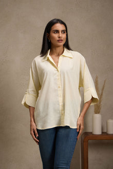 Lemon blossom - Linen Dolman Sleeve Shirt for Women