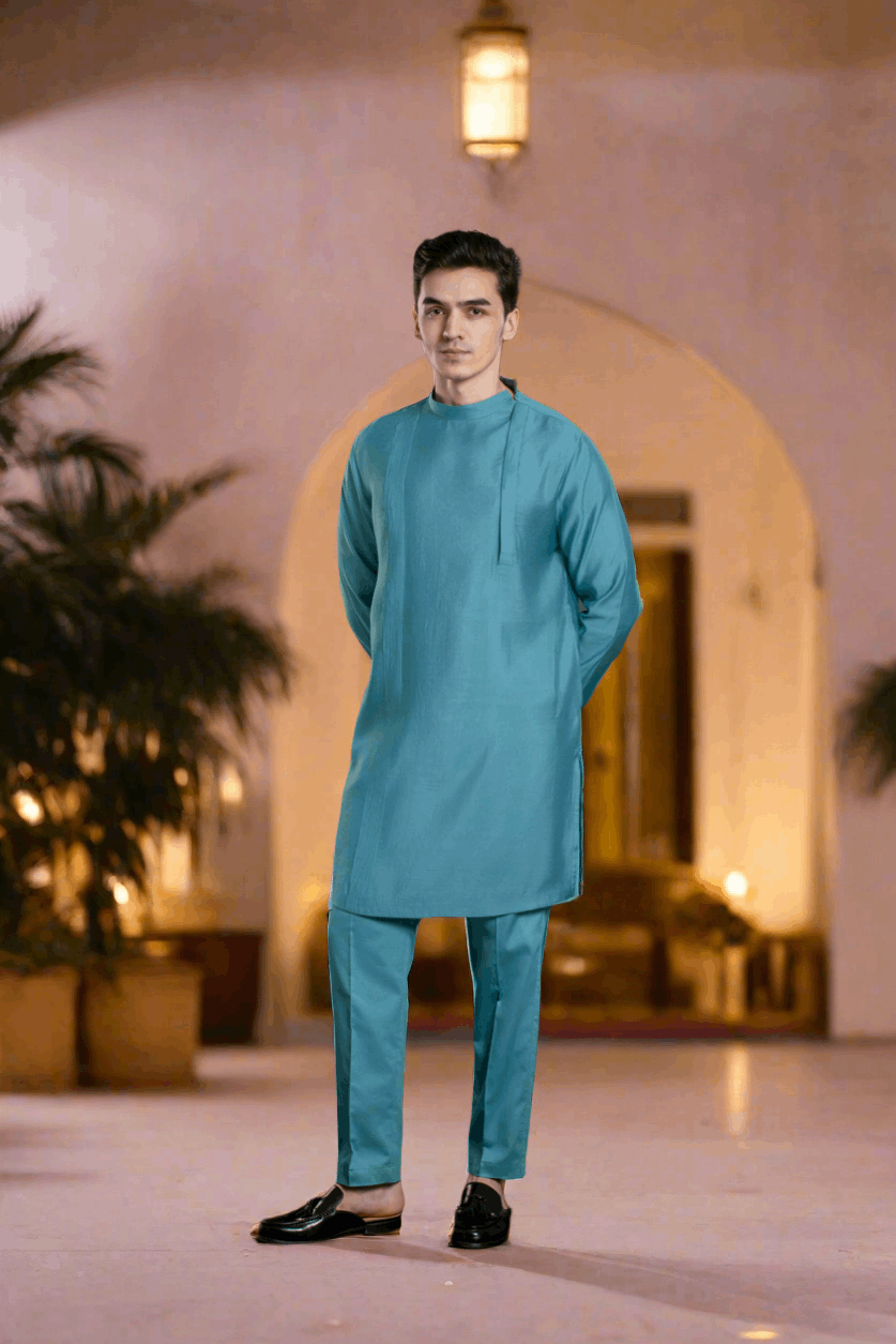 Men's Side Placket Mid-Length Kurta Pant set Kurta Pant Set