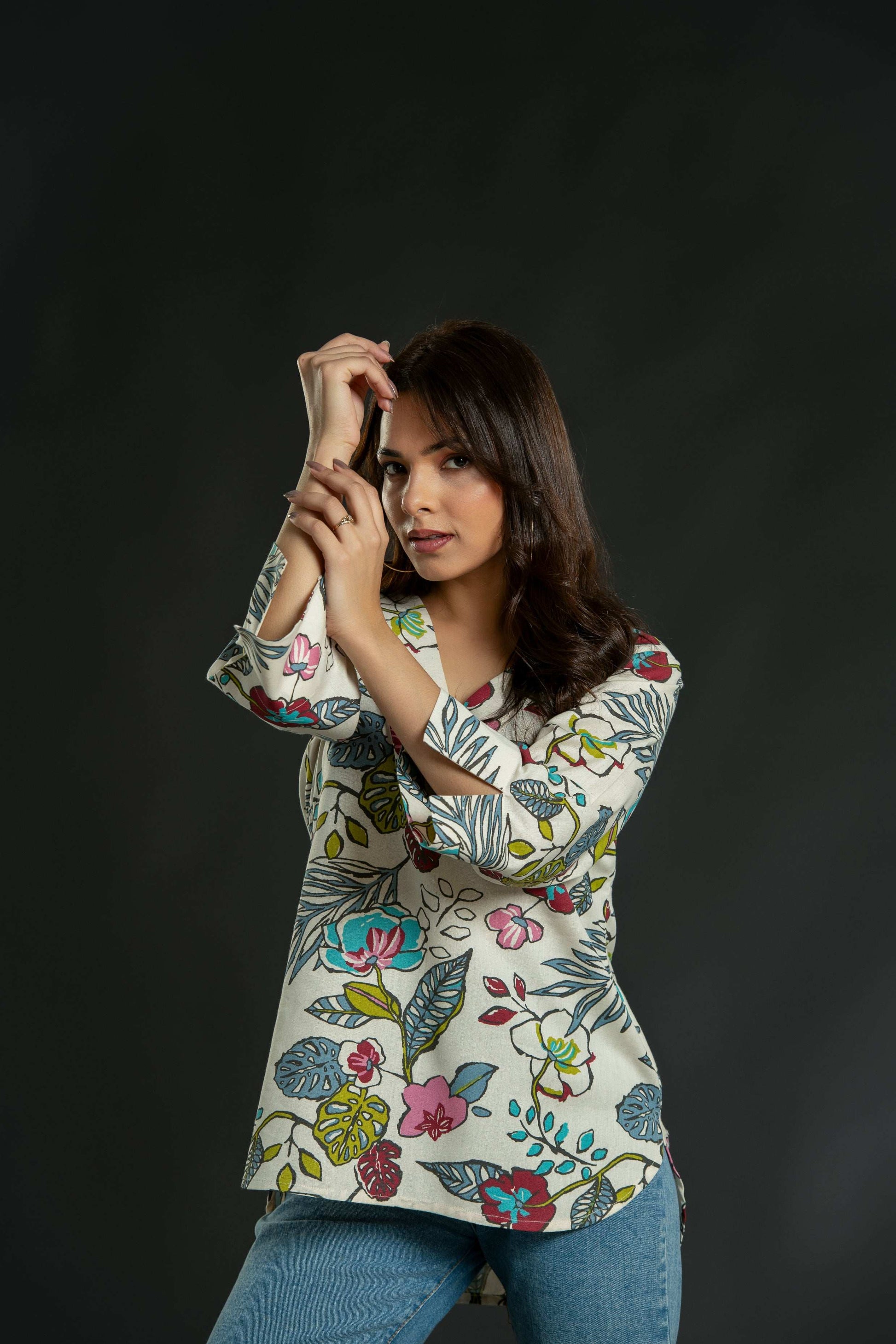 Beige Floral Top Casual Top