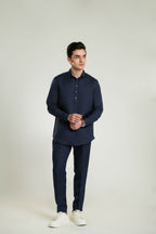 Styled Point Collar Linen Lounge Shirt Short Kurta