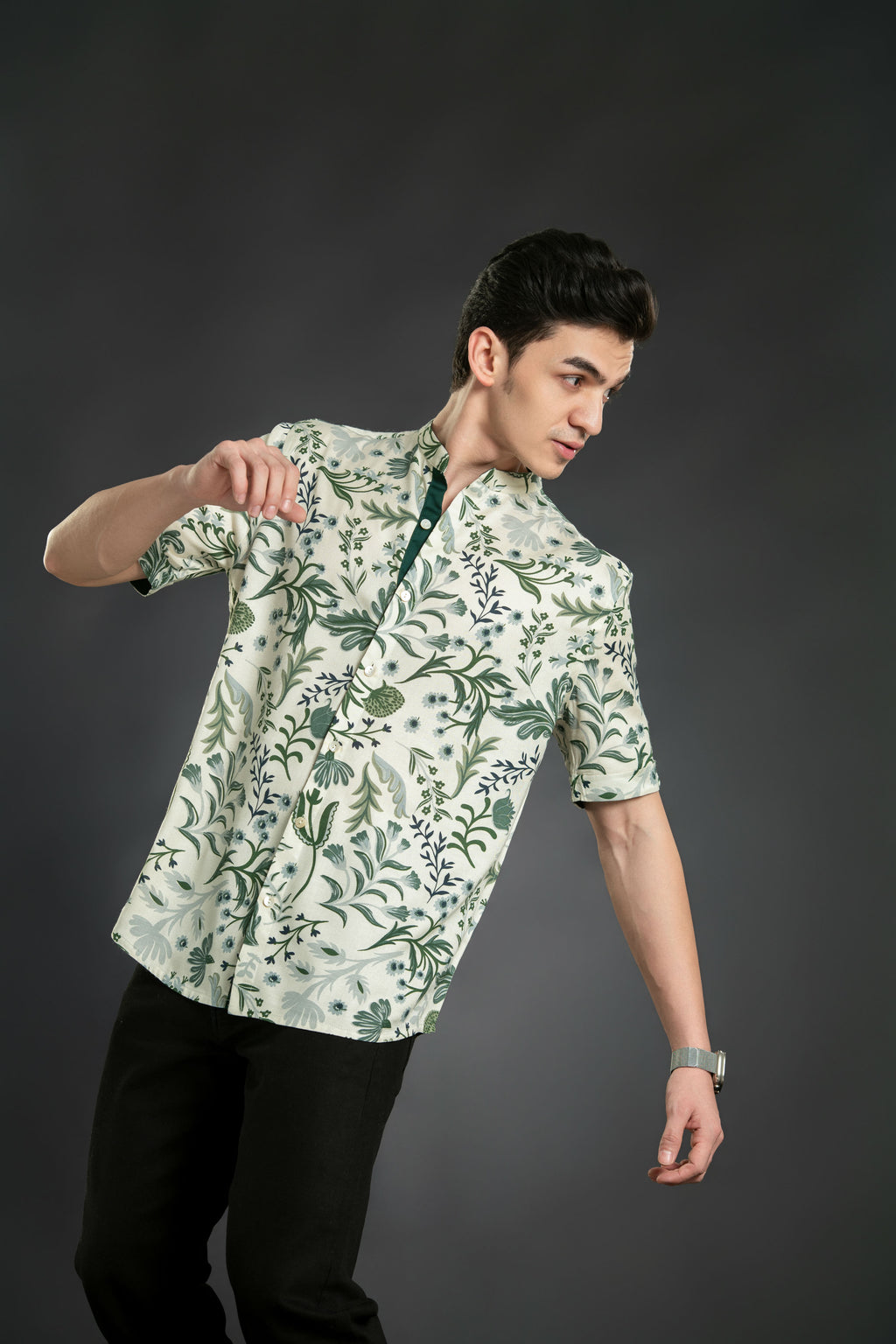 Linen floral mens shirt 