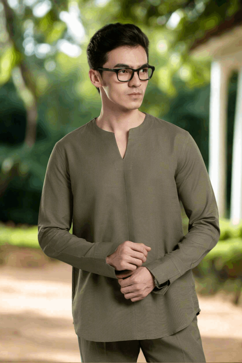 Men's V-Neck Linen Lounge Shirt Short Kurta