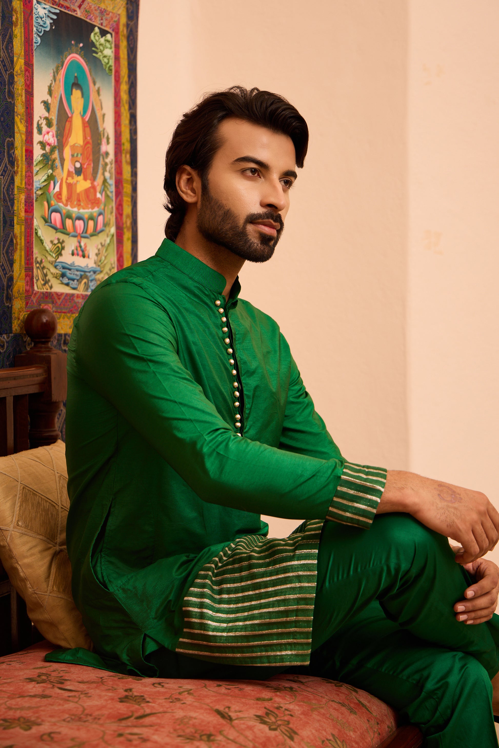 Mandarin collar kurta set