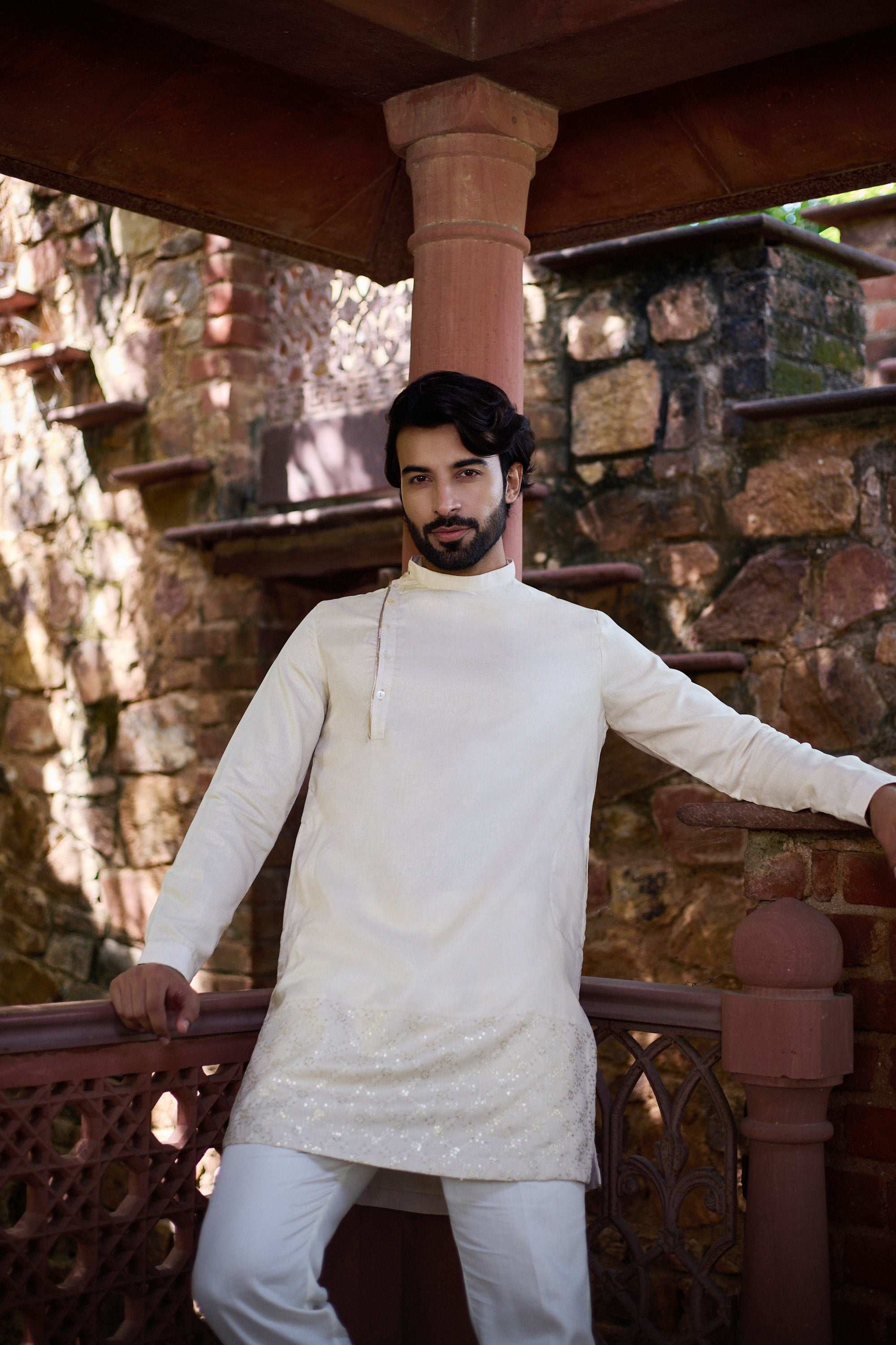 Faiz - Bengali Style Luxuries Silk Band Collar Men's Kurta Set Kurta Pant Set Kurta Pant Set