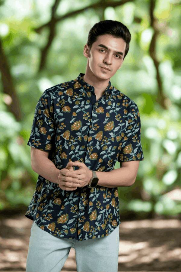 Floral Print Mandarin Collar Shirt Casual Shirt