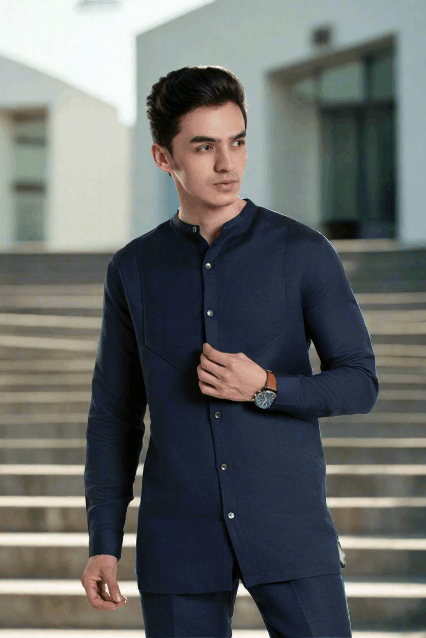 Temple Mandarin Collar Linen Shirt Casual Shirt
