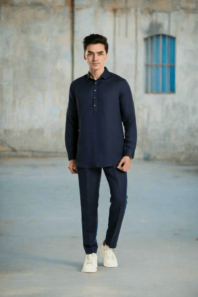 Styled Point Collar Linen Lounge Coord Set Co-Ord Set