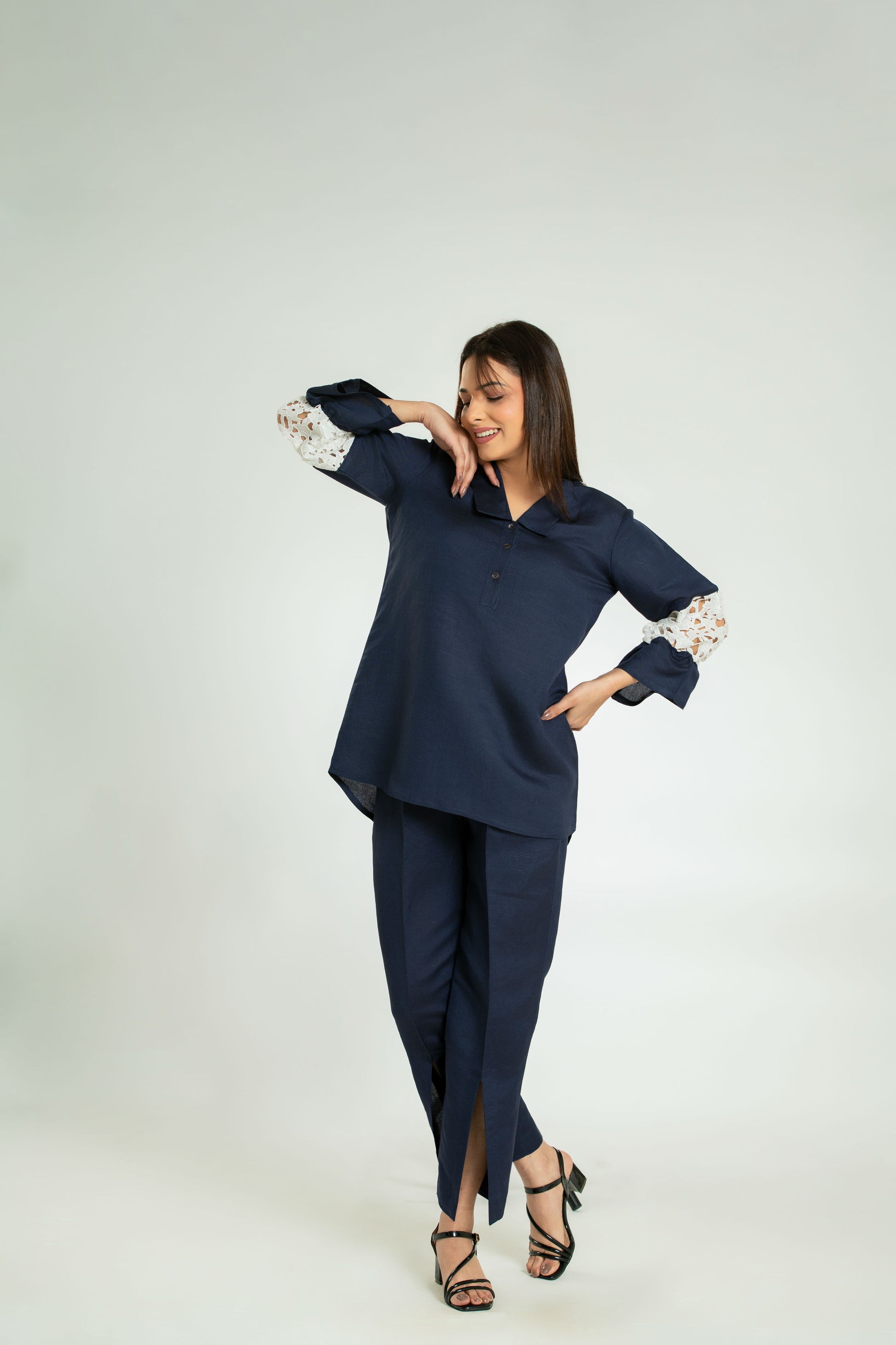 Navy V-neck Co-ord set