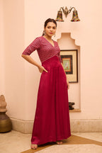 Nura - V Neckline Silk Comfort & Festive Jumsuit for Women's Fusion Jumpsuit Fusion Jumpsuit
