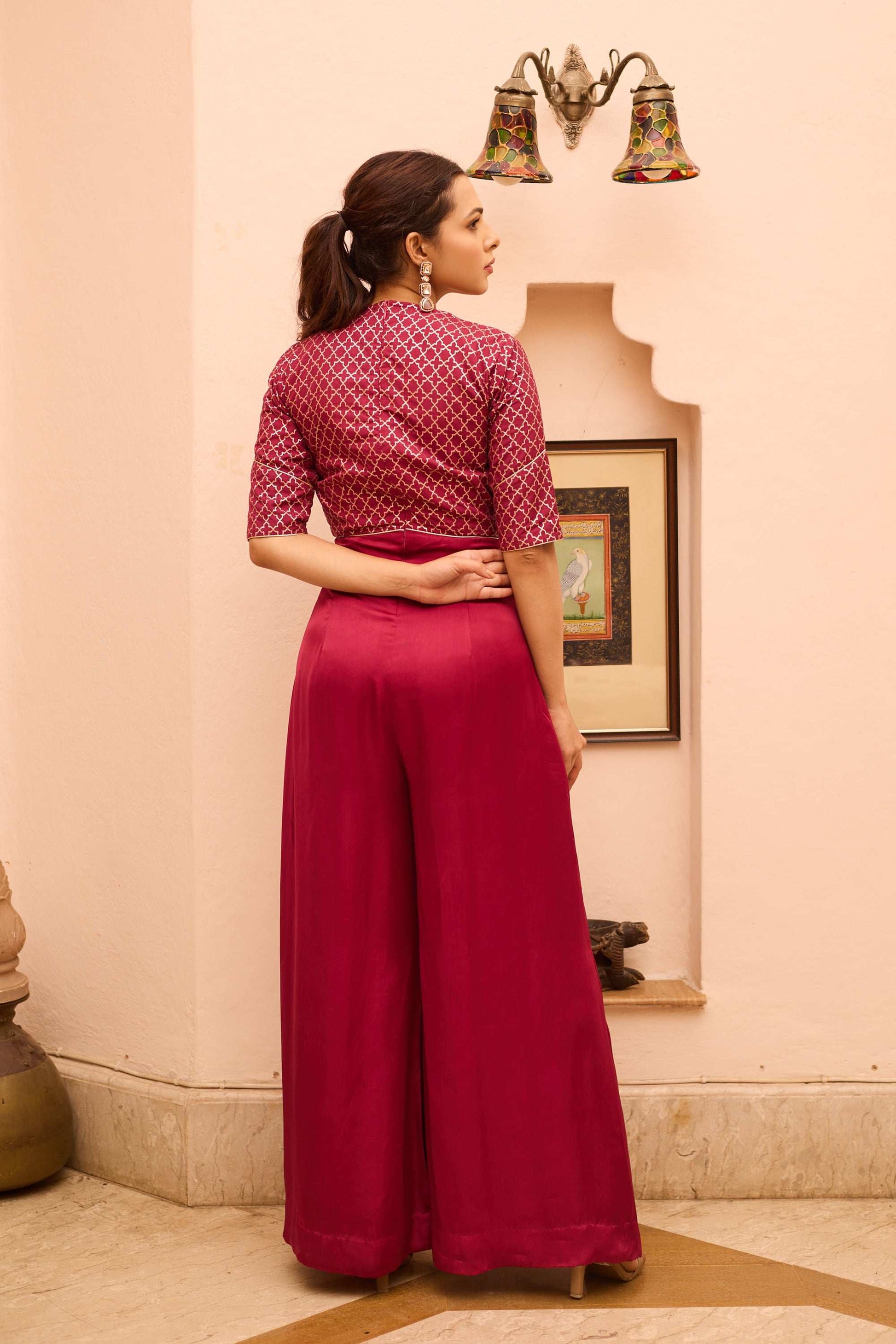 Nura - V Neckline Silk Comfort & Festive Jumsuit for Women's Fusion Jumpsuit Fusion Jumpsuit