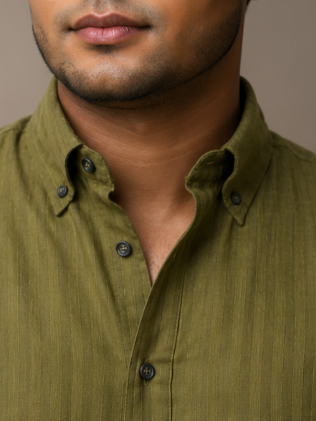 Olive green Short Kurta placket detail