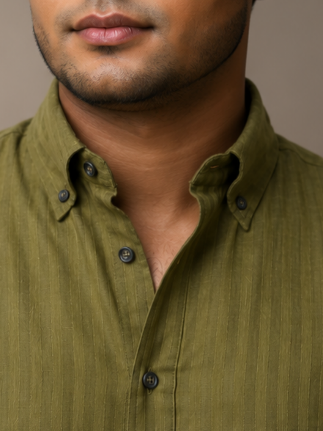 Olive green Short Kurta placket detail